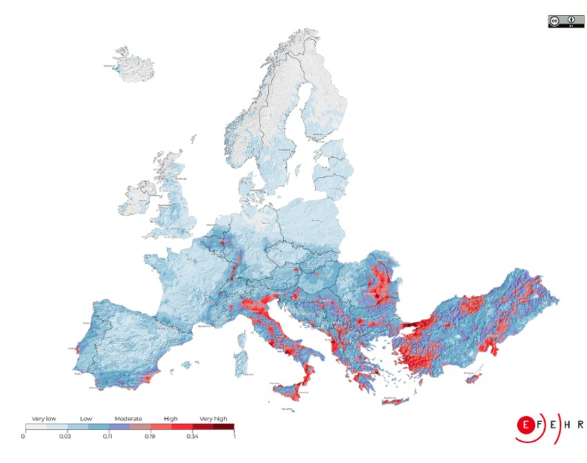 Mapa opasnosti od zemljotresa u Evropi
