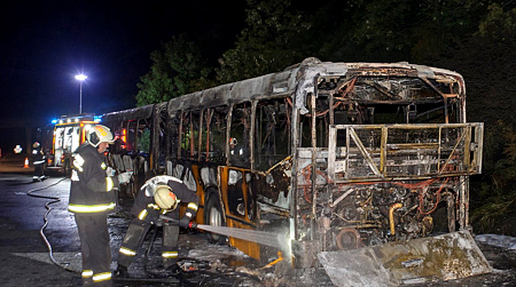 Menekültek az utasok az Érdnél kigyulladt buszból / Fotó: MTI/Lakatos Péter