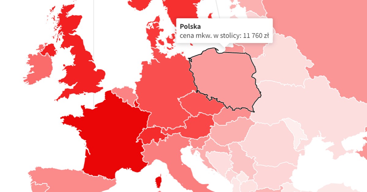 Mapa de precios de la vivienda en Europa.  Varsovia es casi tan cara como Madrid, Lisboa y Roma