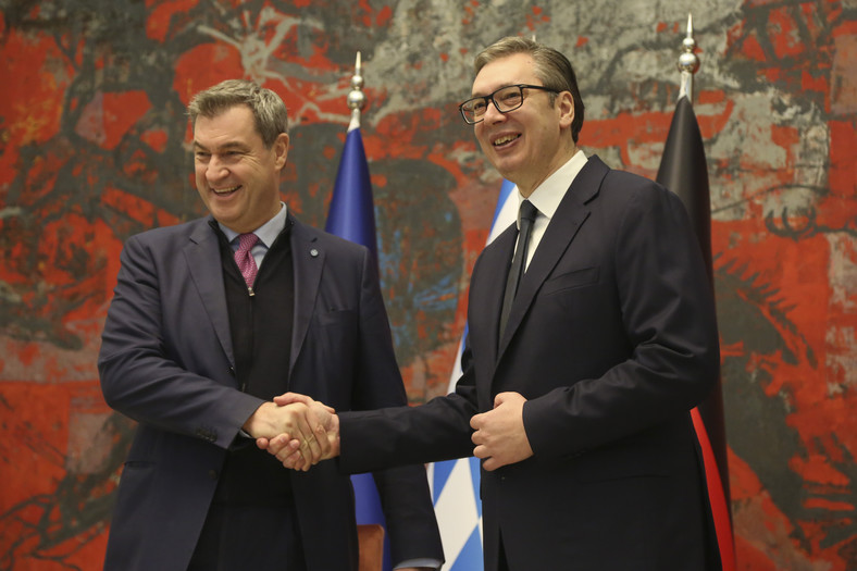 Markus Soeder, premier Bawarii, i Aleksandar Vucić. Belgrad, 15 marca br.