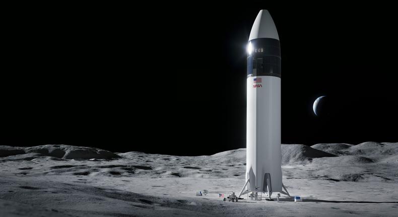 The design for a SpaceX Starship human lander that would carry NASA astronauts to the moon's surface during the Artemis mission.
