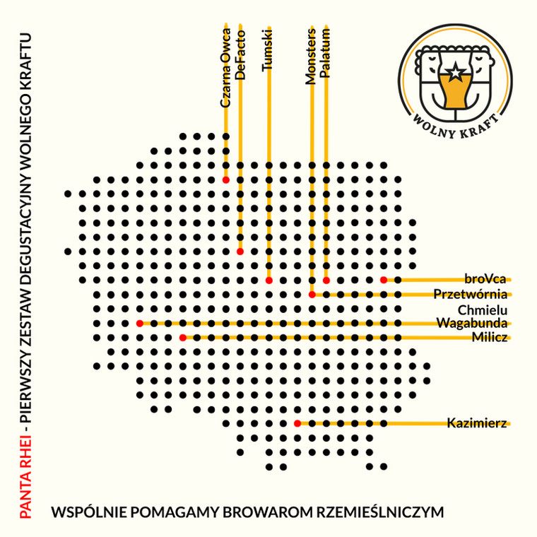 Mapa browarów, z których pochodzą piwa w zestawie "Panta Rhei"