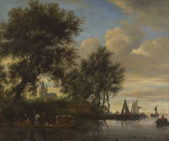 Salomon van Ruysdael, "Pejzaż z przeprawą na rzece" (1649?)
