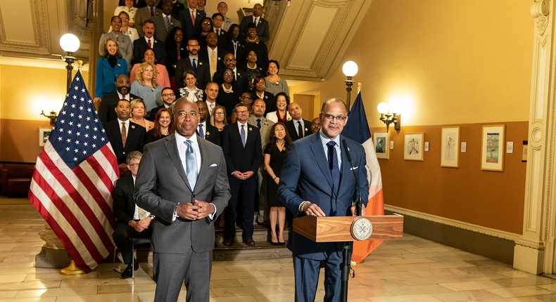 NYC Mayor Eric Adams (left) has been indicted. Recently, a flurry of resignations from his office, including public schools Chancellor David Banks (right), were made public.Pacific Press/Getty Images