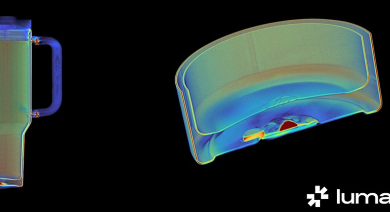 The lead solder pellet in the Stanley Quencher tumbler is seen in red.Lumafield