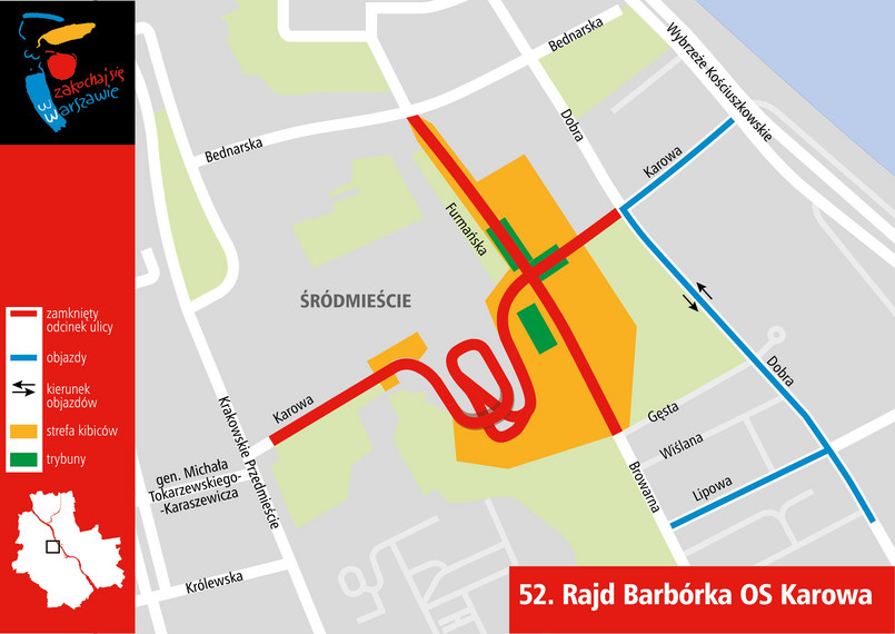 Ulice wyłączone z ruchu w Warszawie w czasie Rajdu Barbórka