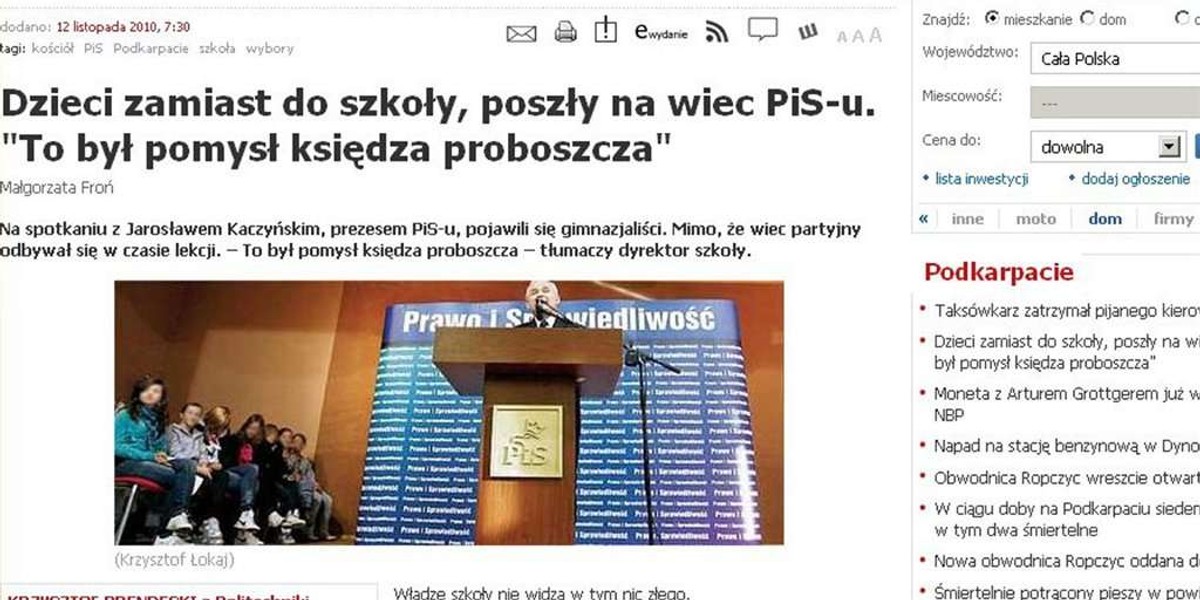 Ksiądz wziął dzieci na wiec PiS