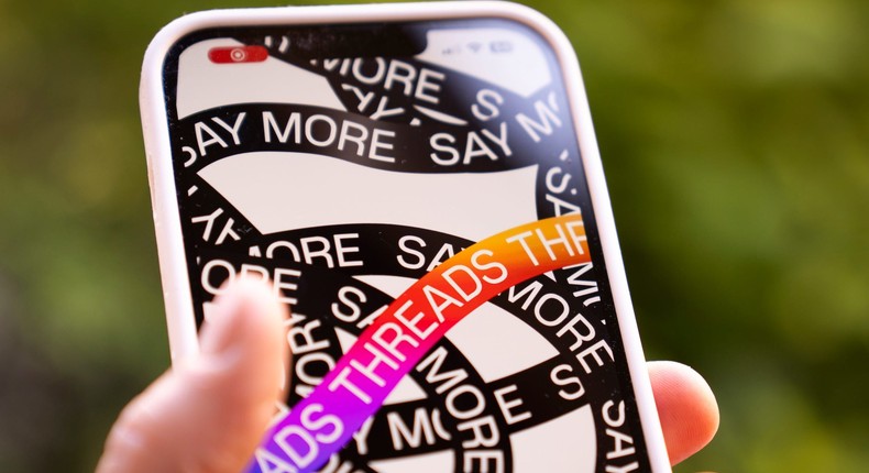 A phone is seen running the Instagram Threads app by Meta in this photo illustration.Jaap Arriens/NurPhoto via Getty Images