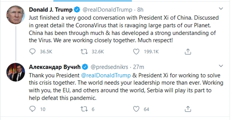 Donald Tramp, Aleksandar Vučić, Si Đinping, Tviter