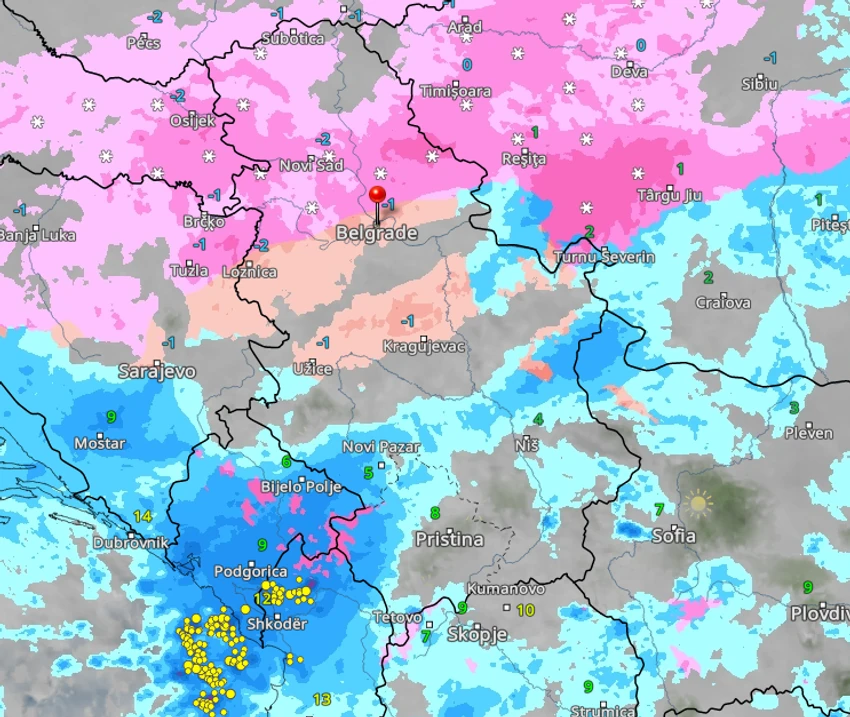 Kretanje padavina u ponedeljak u Srbiji u 11 časova 