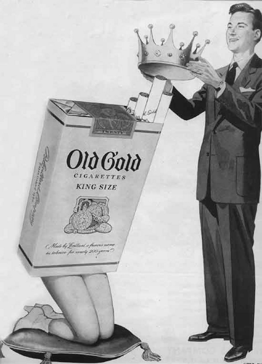 Old Gold reduced women to cigarette holders in this ad.