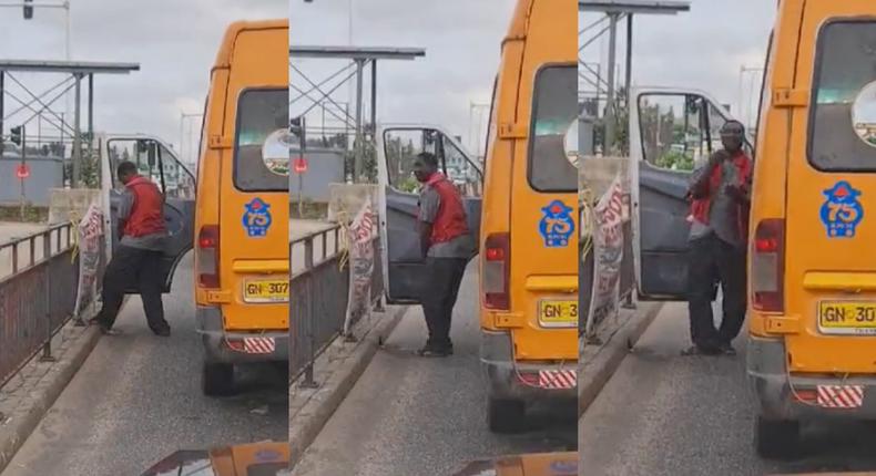 Trotro urinating in the middle of the road