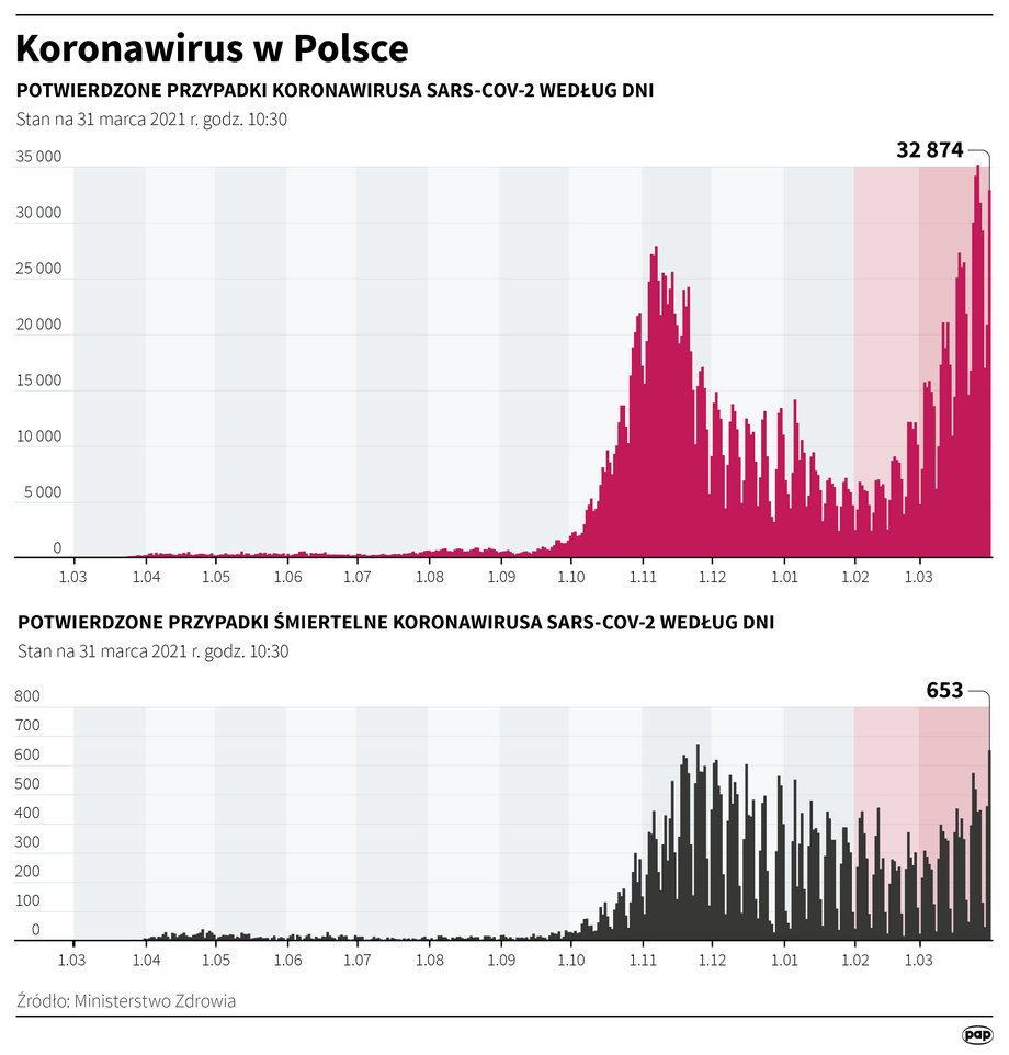 Epidemia koronawirusa w Polsce. Dane z 31 marca 2021 r. 