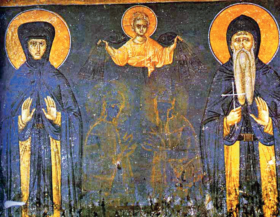 Kraljica Jelena i njen sin kralj Milutin, freska iz Gračanice