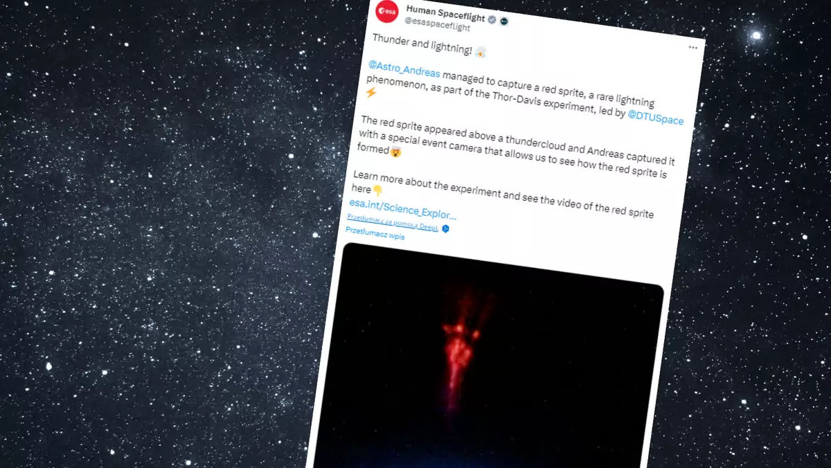 Andreas Mogensen sfotografował czerwonego sprite'a (x.com/esaspaceflight)