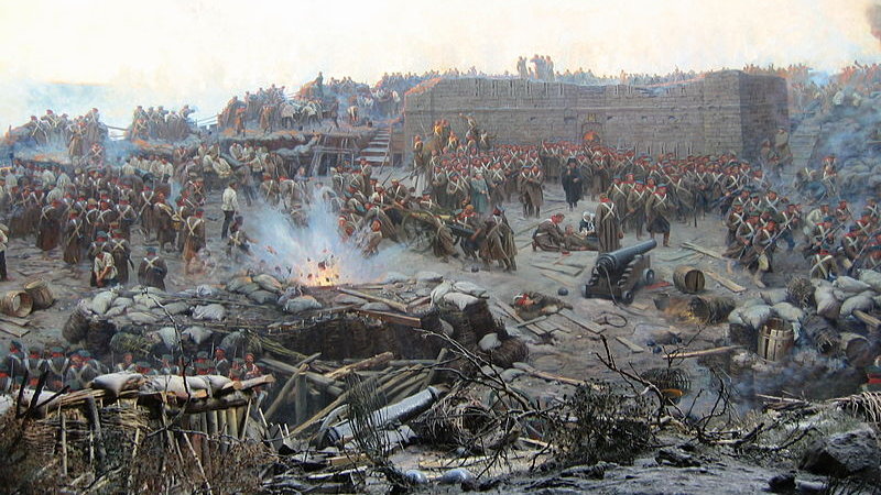 Oblężenie Sewastopola fragment panoramy rosyjskiego malarza Franza Rubauda (domena publiczna)