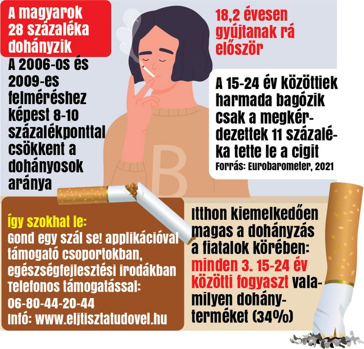 A magyar dohányosok egyre kevesebben vannak, de többen, mint ideális lenne – grafikánk a számokat mutatja / Grafika: Séra Tamás