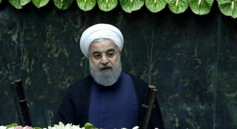 Iran's President Hassan Rouhani delivers a speech after his inauguration on August 5, 2017