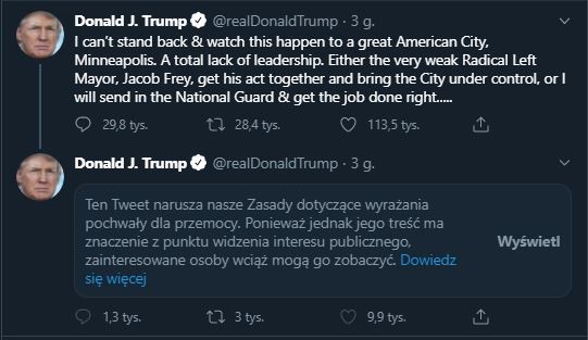 Twitter cenzuruje wpis Donalda Trumpa