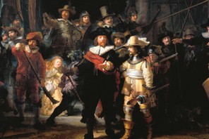 Rembrandt Harmenszoon van Rijn's painting titled 'The Night Watch'. Rembrandt (1606-1669) Dutch pain