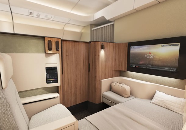 Miejsce w pierwszej klasie na pokładzie samolotu Qantas A350