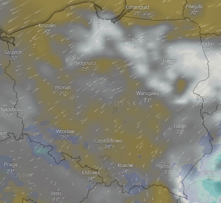 Pogoda w sobotę - godz 20, zachmurzenie