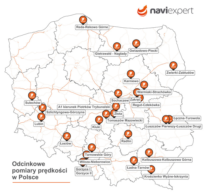 Mapa odcinkowych pomiarów prędkości