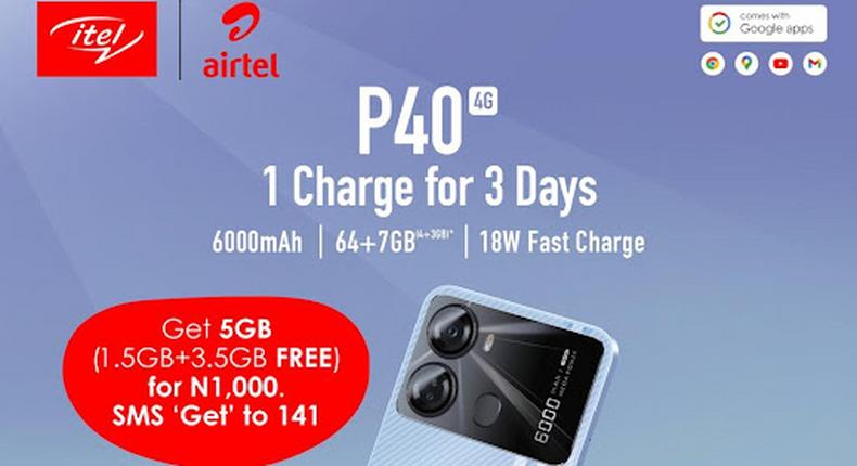 1 Charge For 3 Days: itel releases itel P40 with 7GB RAM and 6000mAh battery for Nigerians