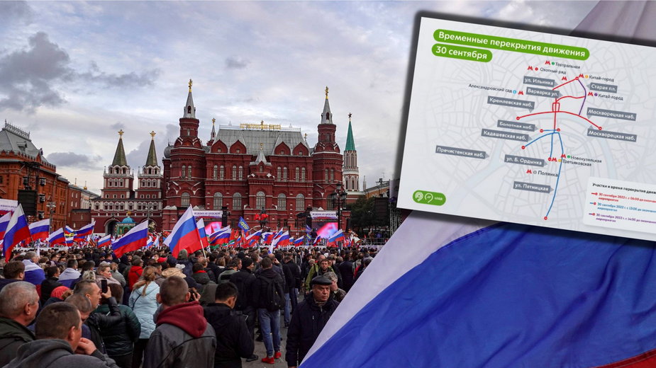 Wiec poparcia dla przyłączenia regionu Donbasu do Federacji Rosyjskiej, przed Kremlem w Moskwie (23 września 2022 r.)