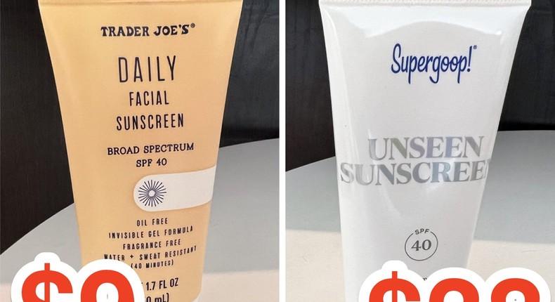 Many people have called Trader Joe's facial sunscreen a dupe for Supergoop's Unseen Sunscreen.Jen Glantz