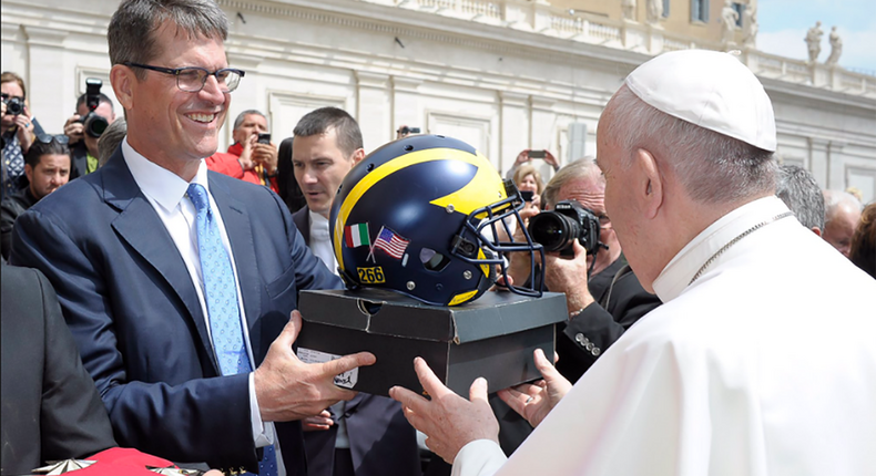 Jim Harbaugh and Pope Francis.