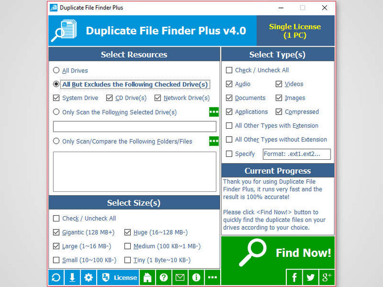 Główne okno programu do oczyszczania dysku - Duplicate File Finder Plus