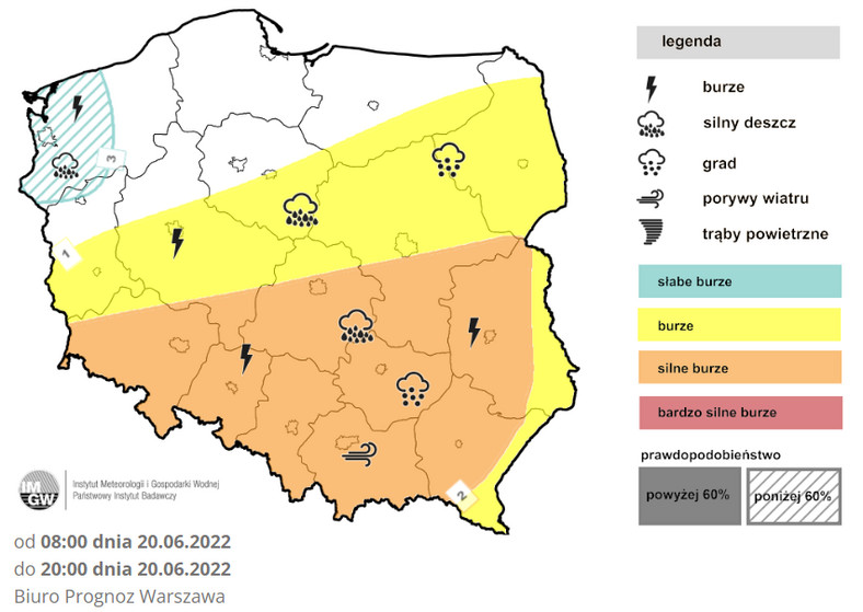 Prognoza burz na poniedziałek