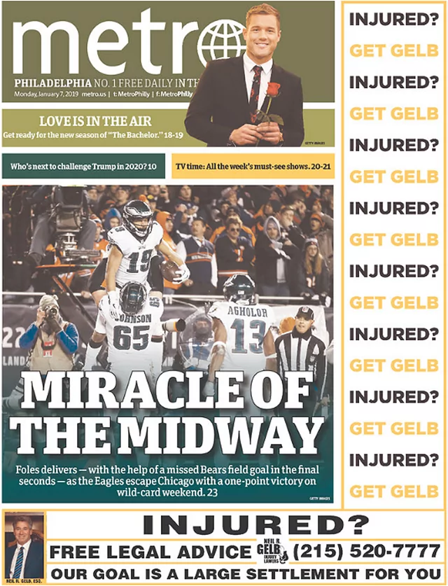 Eagles' Playoff Wild Card Win Over Bears in Newspaper Front Pages