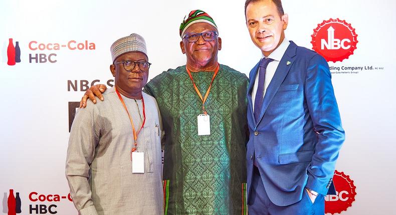 L-R: Dr. Salisu Dahiru, Director General, National Council on Climate Change; Dr Newton Jibunoh, Founder, Fight Against Desert Encroachment (FADE Africa) and Matthieu Seguin, Managing Director, Nigerian Bottling Company (NBC) Ltd. at the 2022 NBC Stakeholders Forum themed Combating Climate Change Through Resource Efficiency, held in Lagos.