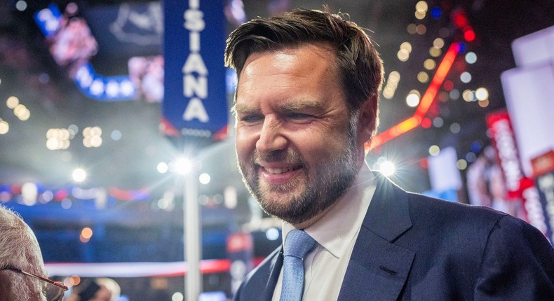 Sen. JD Vance at the Republican National Convention on Monday.Melina Mara/The Washington Post via Getty Images