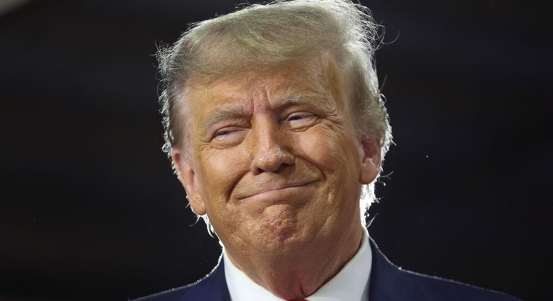 Republican presidential candidate former President Donald Trump arrives for a campaign event at the Dallas County Fairgrounds on October 16, 2023, in Adel, Iowa.Scott Olson/Getty Images