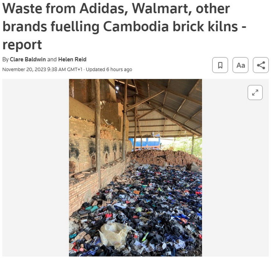 Reuters pokazuje sterty odpadów odzieżowych, które są spalane w piecach