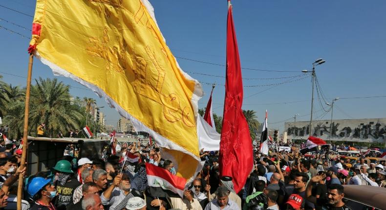 Iraqi protesters gather at Tahrir Square for anti-government demonstrations in the capital Baghdad