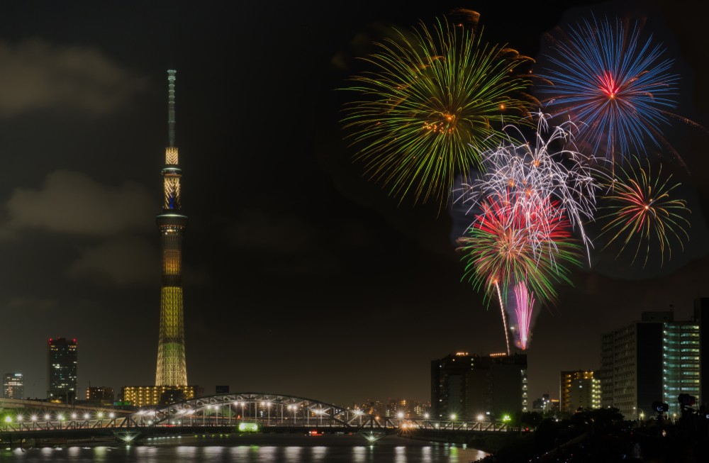 Letný ohňostroj ponad rieku Sumida, Tokio