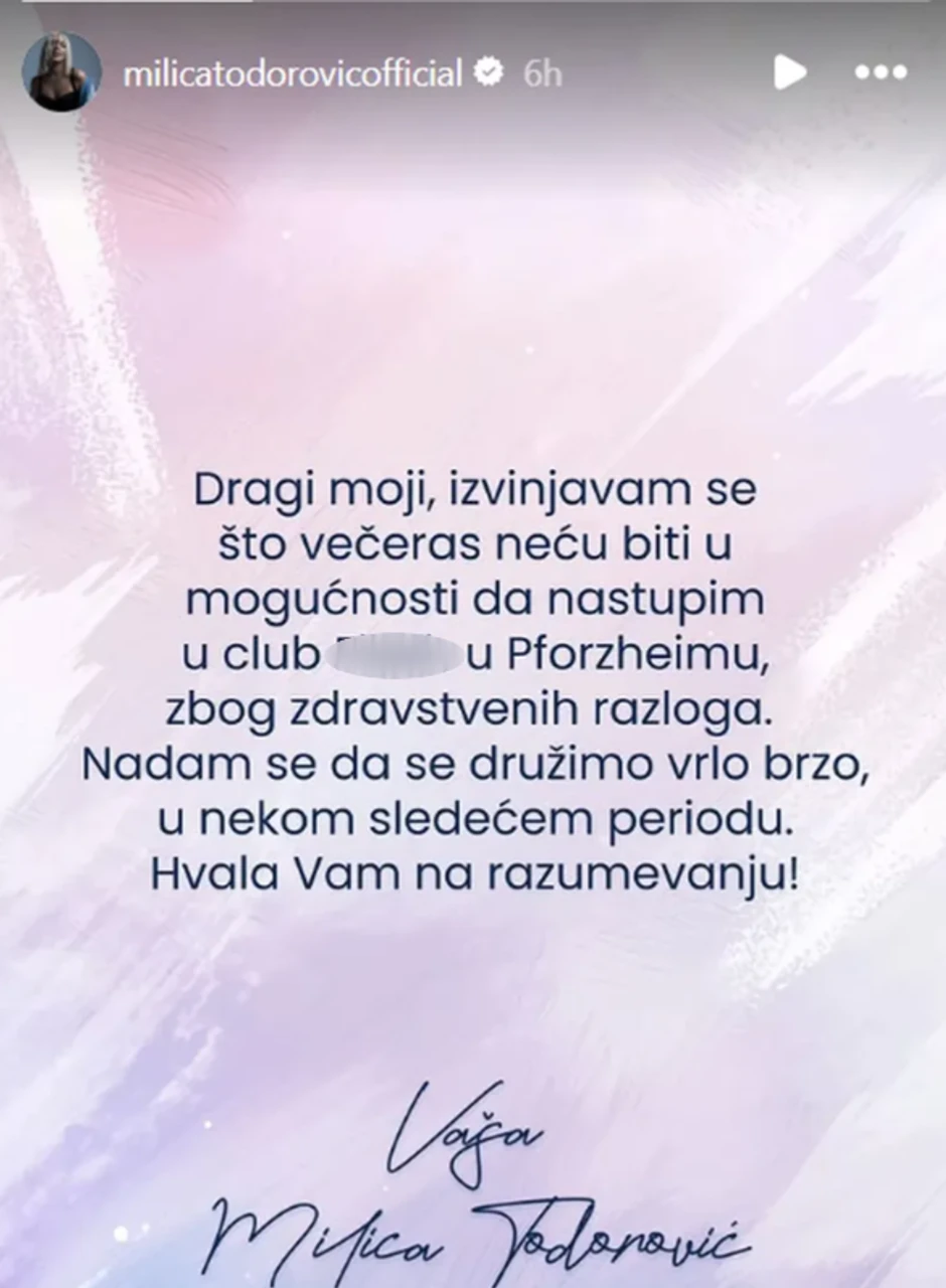 Milica Todorović objava
