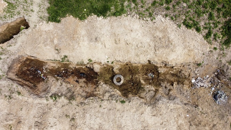 Trenches left by the Russians.  Bird's eye view