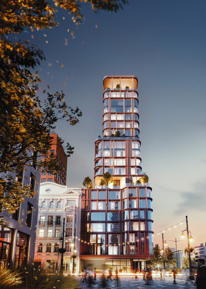 Wizualizacja Golden Tower — wieżowca powstającego w Łodzi fot. materiały inwestorów