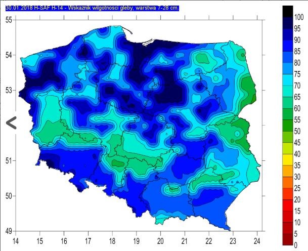 Wilgotność gleby w styczniu 2018