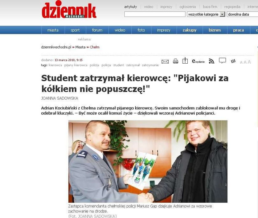 Student złapał kierowcę pijaka!