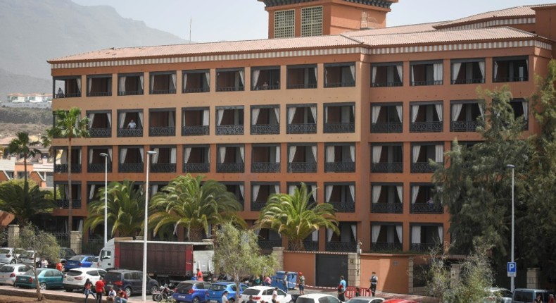 Police wearing masks and gloves could be seen surrounding the hotel in Costa Adeje on the southwestern shore of Tenerife