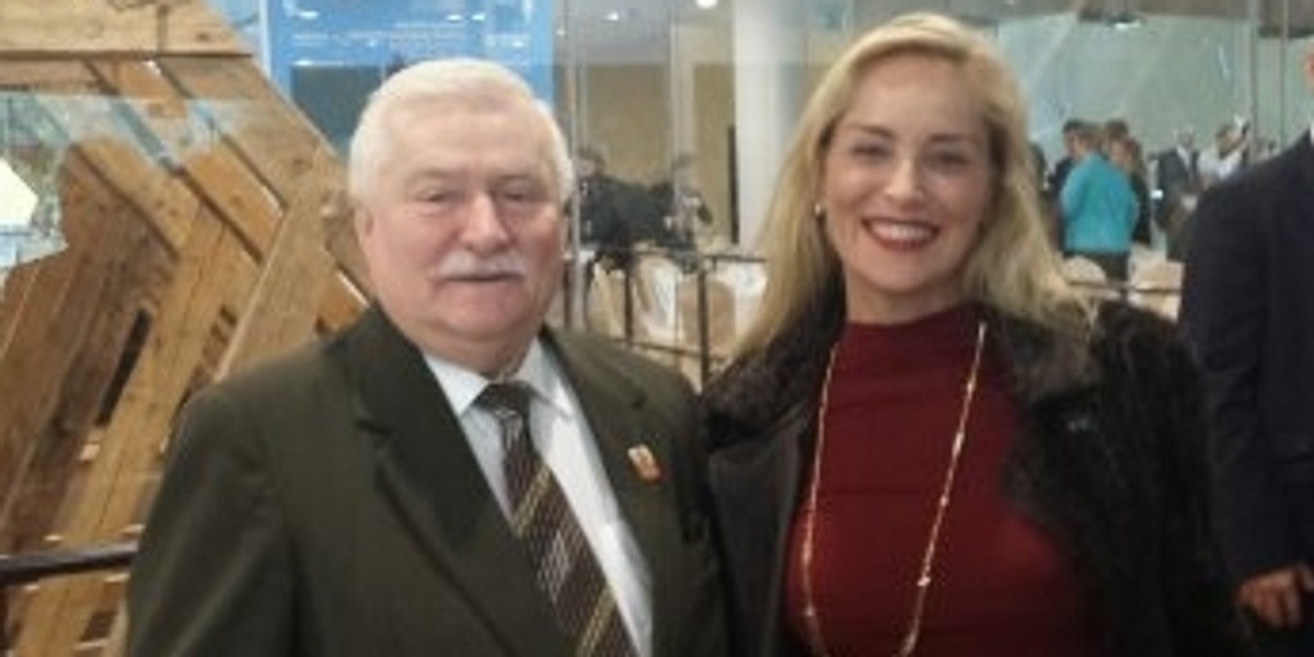 Lech wałęsa i Sharon stone