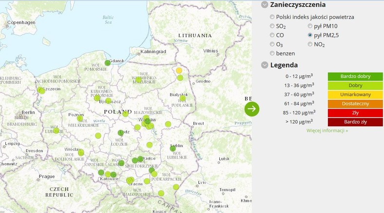 Stężenie pyłu PM 2,5 - 2017-04-27