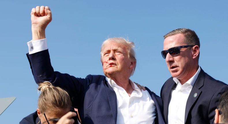 Donald Trump is rushed offstage during a rally in Pennsylvania after an attempted assassination.Anna Moneymaker/Getty Images