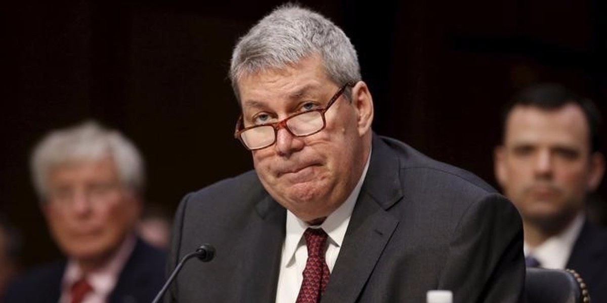 J. Michael Pearson testifying about price spikes in decades-old pharmaceuticals before a hearing of the US Senate Special Committee on Aging on Capitol Hill in Washington.